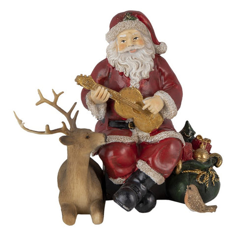 CLAYRE E EEF Decorazione Natalizia Babbo Natale con renna effetto legno 18x12x16