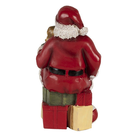 CLAYRE E EEF Père Noël avec enfant et cadeaux figurine effet bois 9x9x18 cm