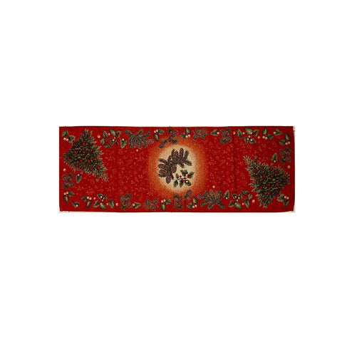 RIZZI Chemin de table en lurex avec sapins de Noël NOEL polyester rouge 45x140cm