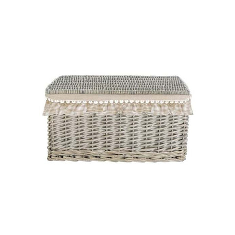 BLANC MARICLO' Container basket with lid and beige checked frill 66x38x35 cm