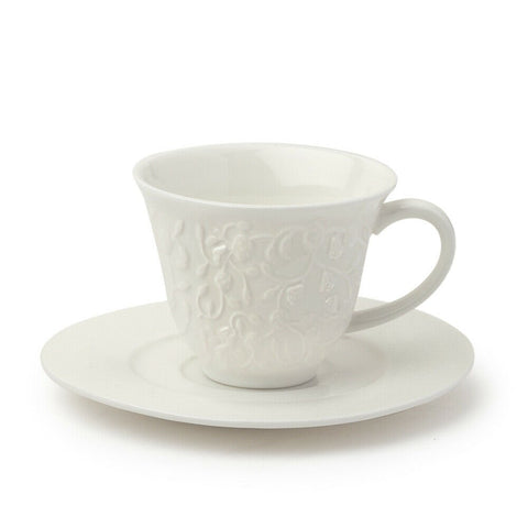 HERVIT Set 6 Tazze da caffè porcellana bianca con roselline in rilievo 9x5.5 cm