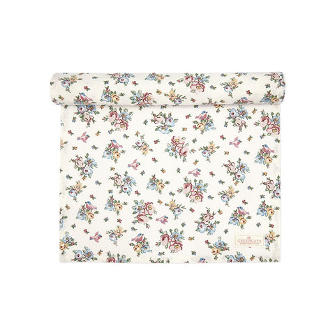 GREENGATE Chemin de table ELLIE motif fleur en coton blanc 45x140 cm