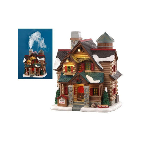 LEMAX Chestnut log cabin with lights and smoke from the fireplace Christmas Village 05641
