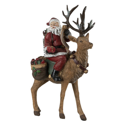 CLAYRE E EEF Figurine de Noël Père Noël avec renne effet bois 23x11x30 cm