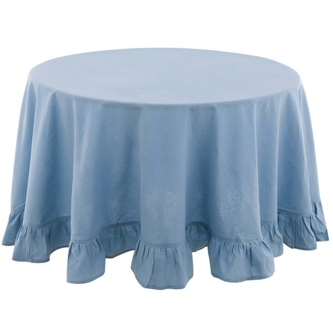 Blanc Mariclò Round tablecloth in light blue cotton with Shabby "Frill" gala 190x190 cm