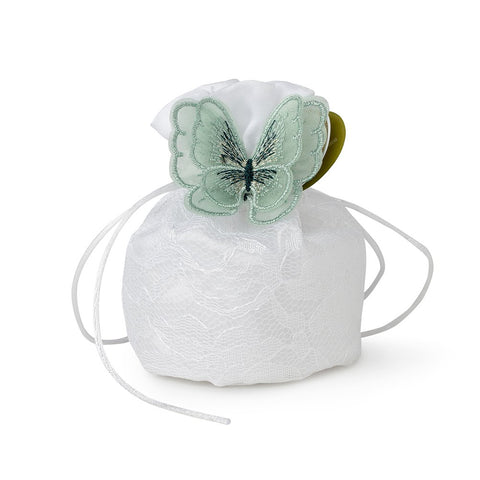 HERVIT Bomboniera secchiello bianco con farfalla verde 10 cm 27932