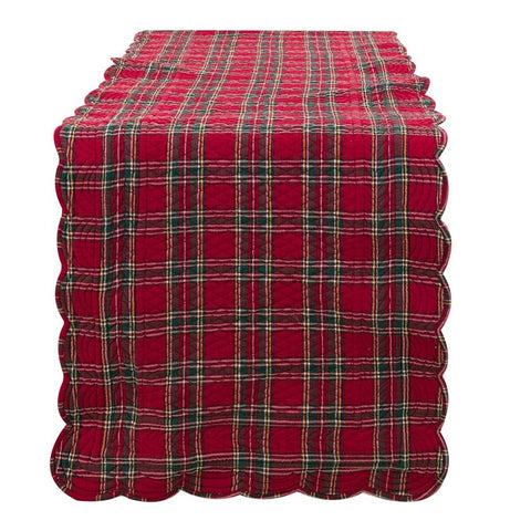 Tapis de Noël Blanc Mariclò en coton tartan écossais rouge 45x140 cm