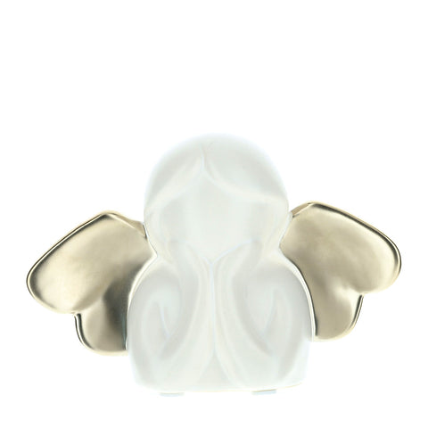 HERVIT Decoro angelo con ali mezzo busto idea regalo in gres bianco 15,5x10 cm