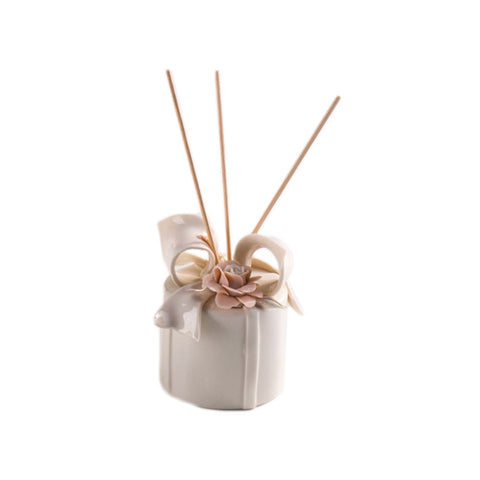 SHARON Petit paquet rond FIORELLA parfumeur en porcelaine blanche Ø7 H11 cm