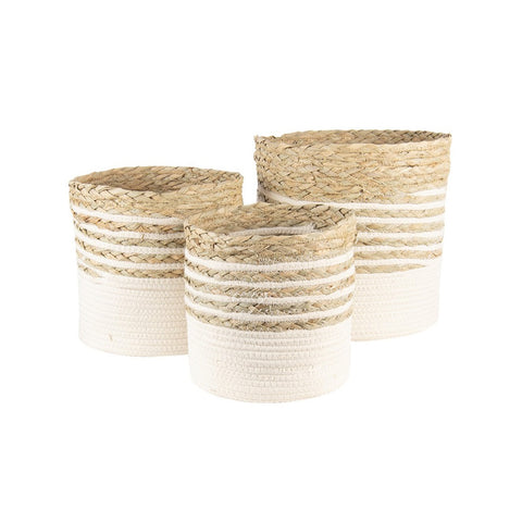 CLAYRE &amp; EEF Set of 3 round baskets beige and white container baskets 3 sizes