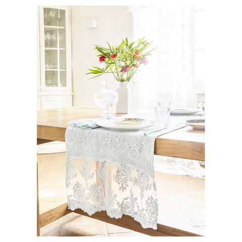 CHEZ MOI "Colette" table runner in pure cotton Flora lace, 100% Made in Italy, classic Shabby Chic
