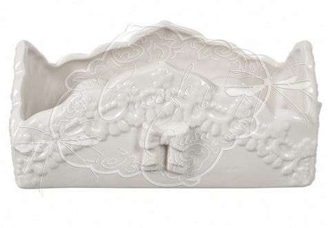 COCCOLE DI CASA Portabicchieri cucina "Flower" in ceramica bianca con fiocco Shabby Chic 21X11X10 cm