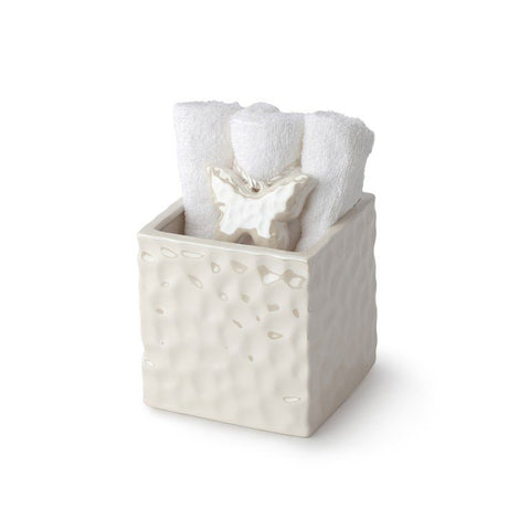 HERVIT White porcelain container with 3 washcloths 12x12x12 cm 27903