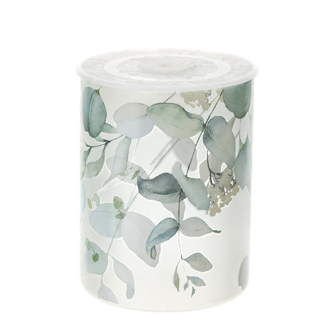 HERVIT Glass spice container with green Botanical floral decoration Ø9,5x12,5cm