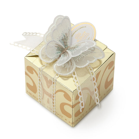 HERVIT Scatola box carat gold bomboniera con farfalla bianca 6x6x5.5 cm 27937