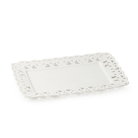 HERVIT Rectangular porcelain tray with perforated border 41x28 cm