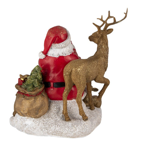 CLAYRE E EEF Décoration de Noël Père Noël avec rennes effet bois 18x13x19 cm