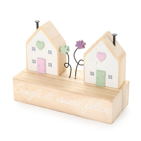 Cloth Clouds Wooden houses with Shabby phrase "Wendy" 12x5x8.5 cm