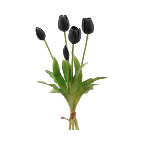 EDG Tulipano gommoso fiore artificiale mazzo 5 tulipani nero H40 cm