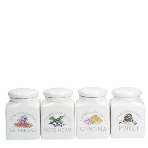 LA PORCELANA BIANCA Set of 4 spice jars in porcelain H 9.5cm P01260MIX2