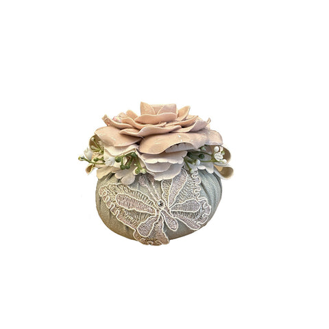 FIORI DI LENA Schtroumpf en porcelaine avec rose ornée de papillon en dentelle de strass vert rose Ø 7 cm