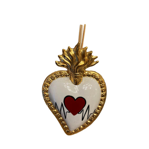 SBORDONE Parfum d'ambiance Sacred heart avec coeur rouge en porcelaine blanche 12x13 cm