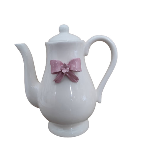 NALI' Coffee pot in white porcelain with pink bow 22x20 cm LF12ROSA