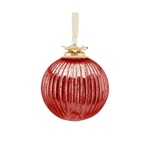 EDG Decoration ball for jeweled tree in glass with red and gold striped effect Ø10 cm