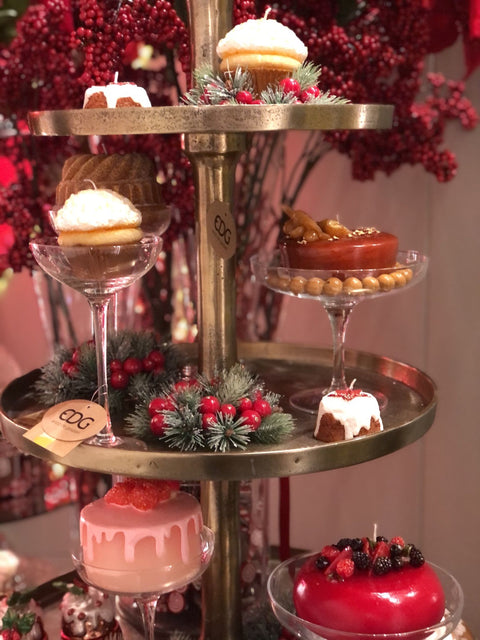 EDG Set 2 bougies décoratives de Noël artificielles marron en forme de cupcake 8x8 cm