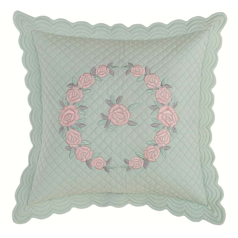 BLANC MARICLO' Quilted decorative cushion with pink and green flower embroidery 45x45 cm