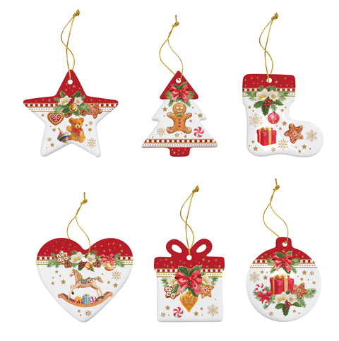 EASY LIFE Set de 6 décorations de Noël en porcelaine r2187#chme