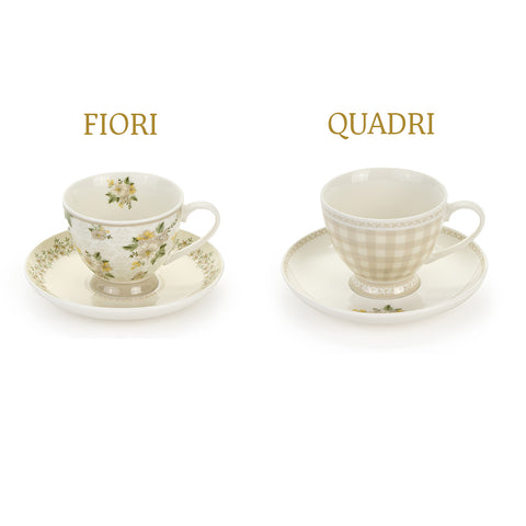 FABRIC CLOUDS New Bone Shabby Chic tea cup and saucer 2 variants 250 ml
