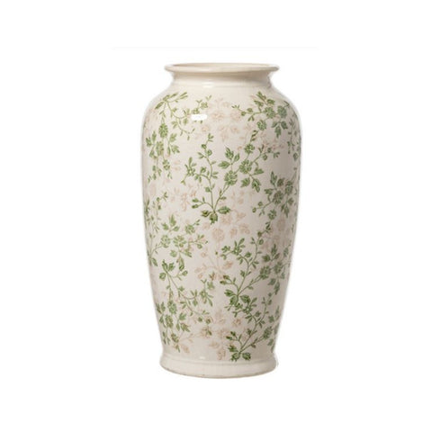 L'ART DI NACCHI Vase contenant décoratif avec fleurs en céramique blanche Ø19 H36 cm