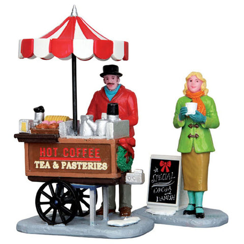 LEMAX Set of 2 Coffee seller with girl "Winter Refreshments" for your Christmas village