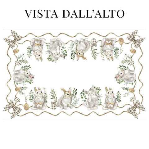 Blanc Mariclò Tovaglia pasquale con gala "Mon Petit Lapin" 170×240 cm