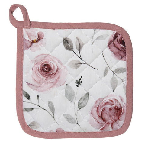 CLAYRE &amp; EEF Oven pot holder for kitchen with white and pink cotton flowers 20x20cm