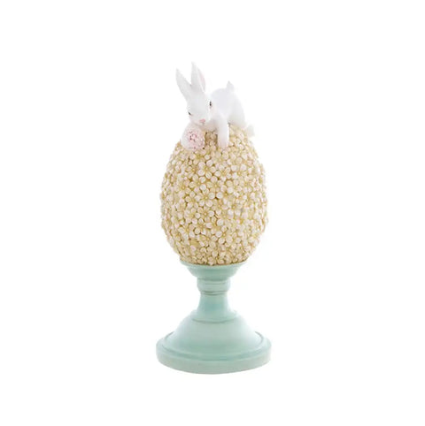 Blanc Mariclò Statuina decoro pasquale coniglio su uovo floreale in resina con piedistallo h21 cm , Corelli Shabby Chic