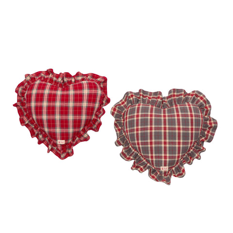 NUVOLE DI STOFFA Cuscino cuore natalizio con rouches 2 varianti rosso 45x45+1 cm