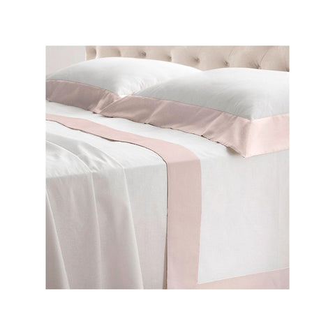BIANCO PERLA Completo lenzuola matrimoniale DIAMANTE con bordo rosa in cotone made in italy