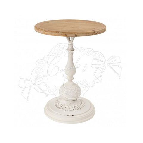 COCCOLE DI CASA Tavolino alto da salotto in ferro Top in legno color miele, effetto anticato vintage Shabby Chic D51xh65 cm