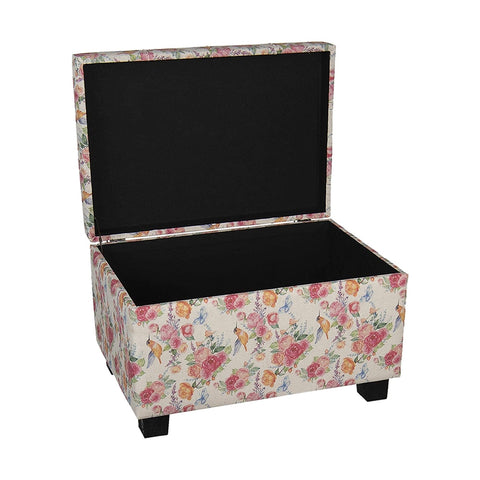 CLAYRE &amp; EEF Storage chest trunk in wood and floral fabric 50x34x33 cm