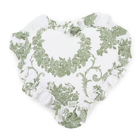 Coussin décoratif FABRIC CLOUDS Coeur avec fleurs et volant blanc/vert, Shabby Chic Chloé