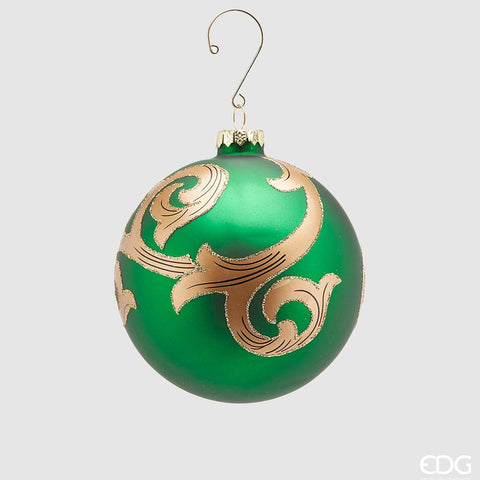 EDG Green Christmas ball for tree in glass with gold decorations Ø12 cm