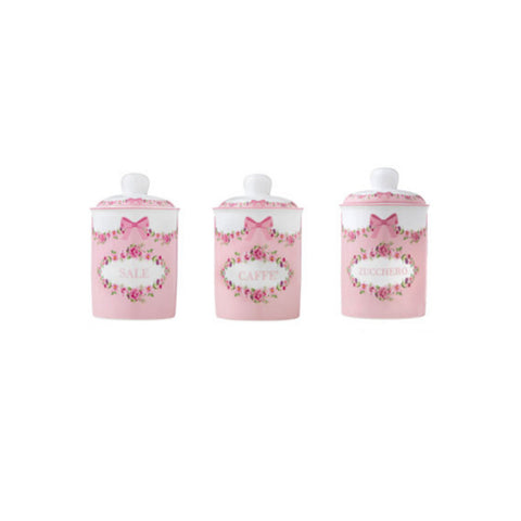 L'ART DI NACCHI Set 3 pink ceramic jars with flowers Ø10,5x16,5 cm