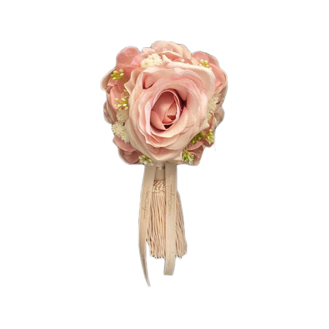 MATA CREATIONS Pompon à décor floral rose ivoire coton rose H25 cm