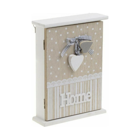 INART Beige wooden key box with white decorations 19X6X26 cm