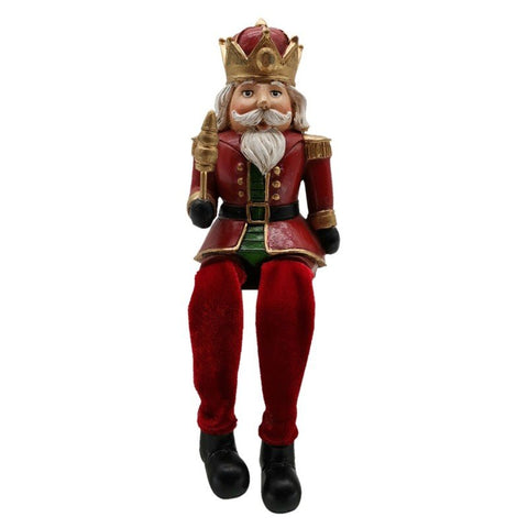 CLAYRE &amp; EEF Sitting nutcracker decoration in red and green velvet 7x6x11 cm