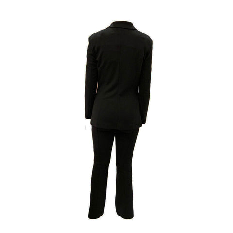 NIKAMO Ensemble tailleur femme noir veste cintrée et pantalon évasé boutons dorés