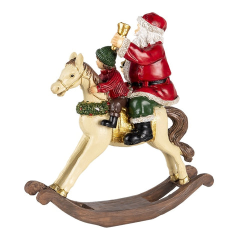 CLAYRE E EEF Statuetta Babbo Natale con bambino e cavallo a dondolo 20x8x21 cm