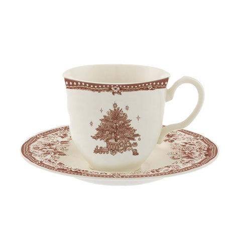 BLANC MARICLO' Set 2 Christmas tea cups DIANA ROSE red ceramic 240 ml